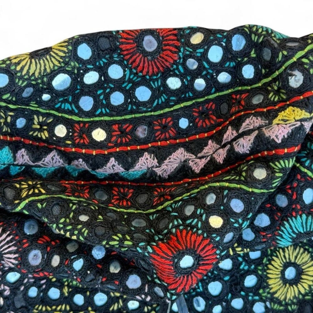 Rare 70s Bohemian Shisha Mirror Embroidered Pouch - Tribal Banjara - Picture 3 of 7